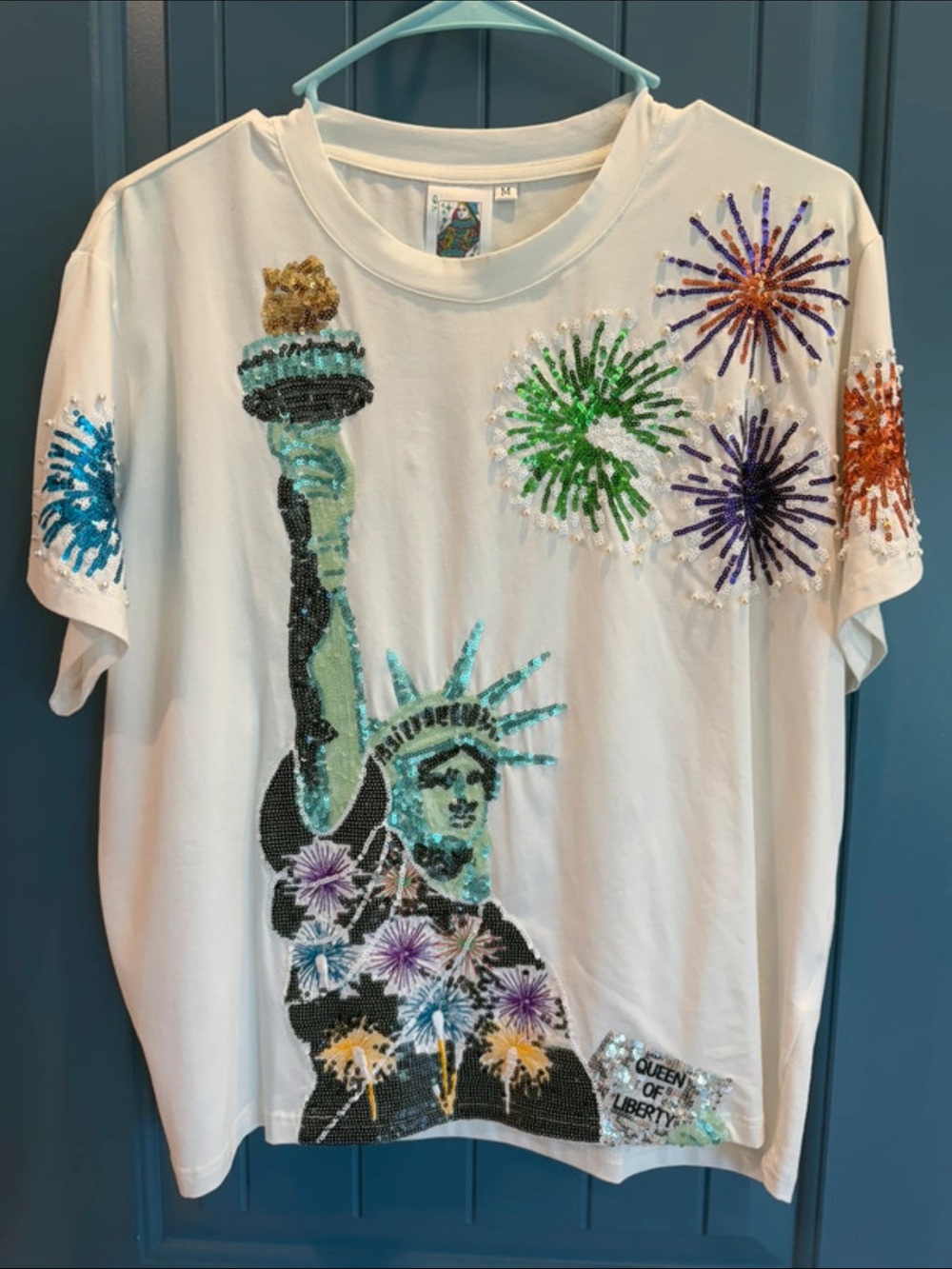 QUEEN OF SPARKLES  White Sequin Statue of Liberty